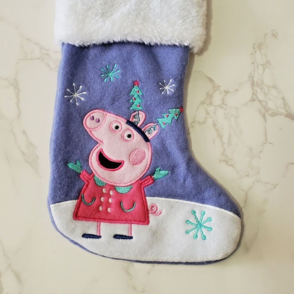 RUZ Peppa Pig Christmas Stocking Purple Embroidery Faux Fur Fleece 9" Small 2023